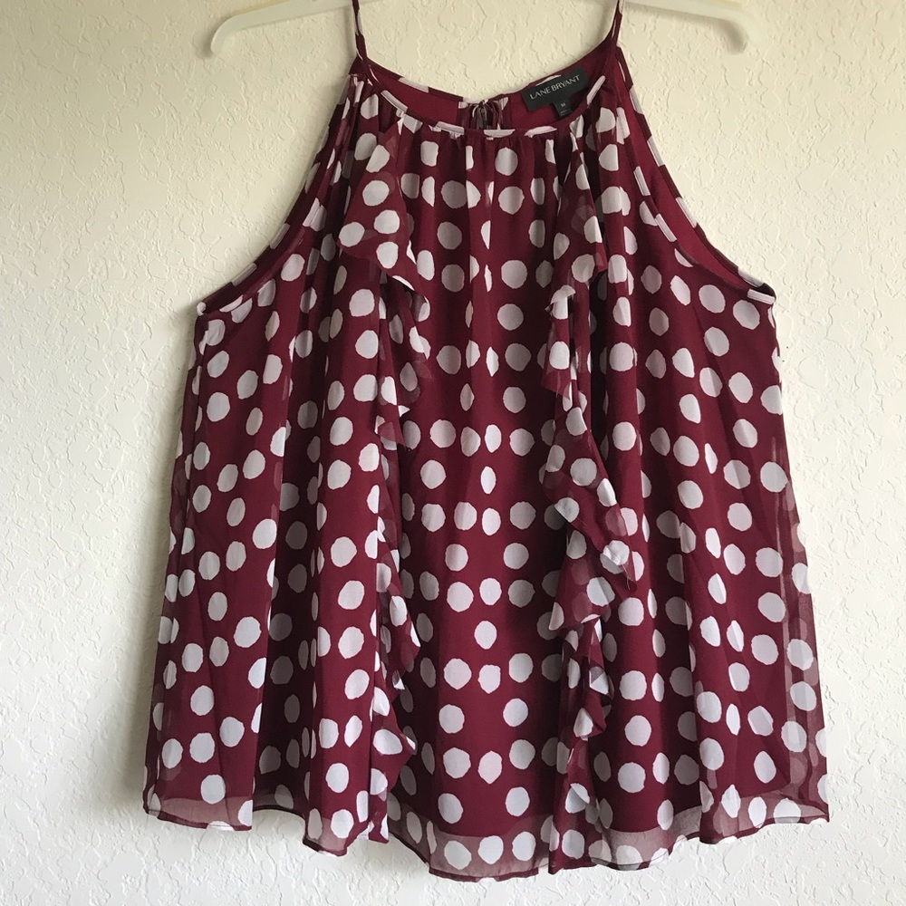Lane Bryant| Maroon and white polka dot cami top
